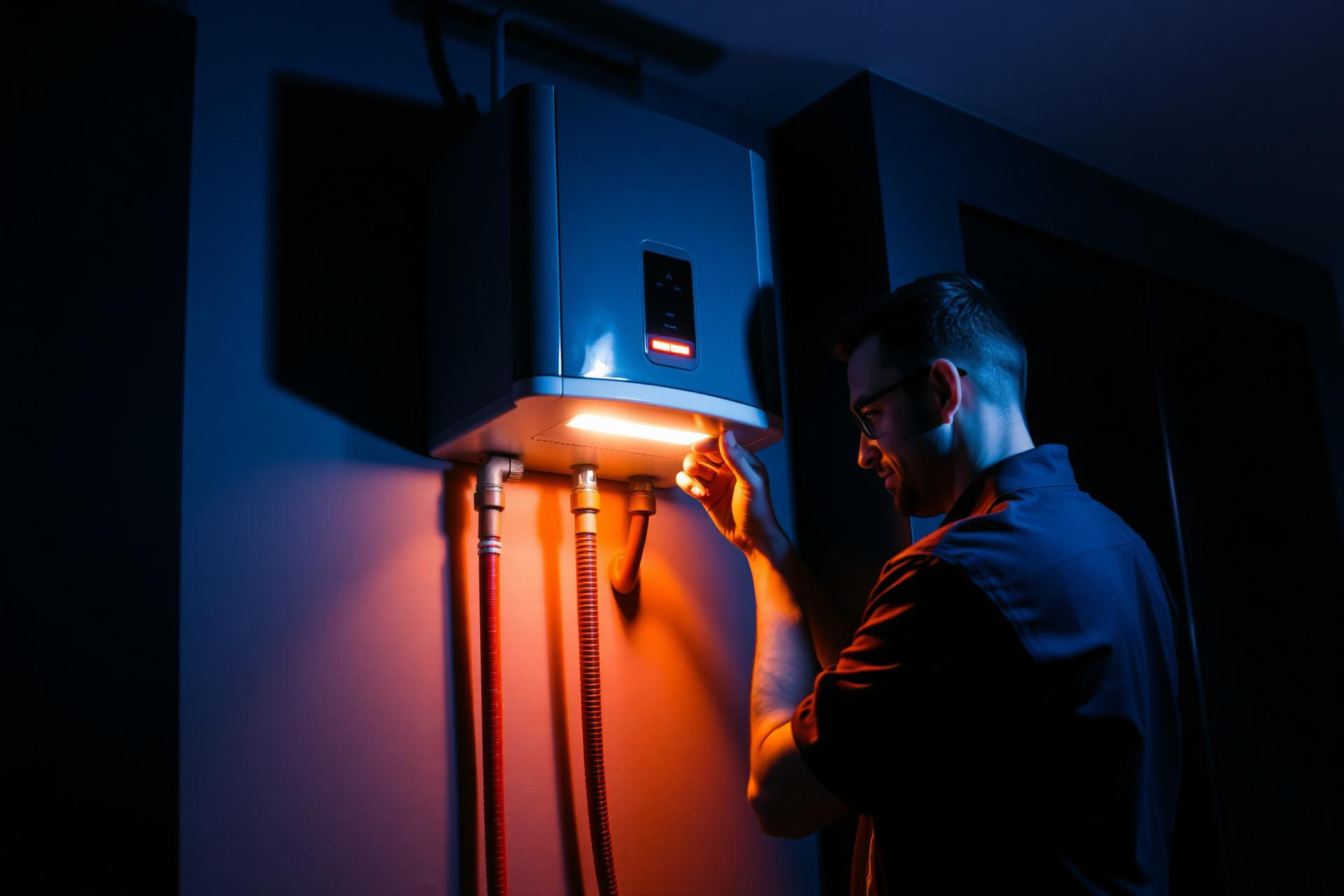 Técnico Consertech realizando manutenção de aquecedor a gás